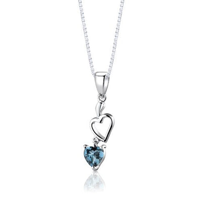 London Blue Topaz Pendant Earrings Set Sterling Silver Heart