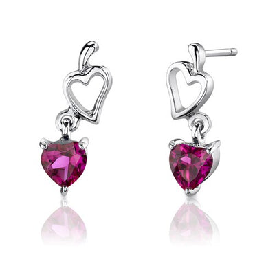 Ruby Pendant Earrings Set Sterling Silver Heart Shape 2 Carats