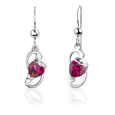 Ruby Pendant Earrings Set Sterling Silver Heart Shape 2 Carats