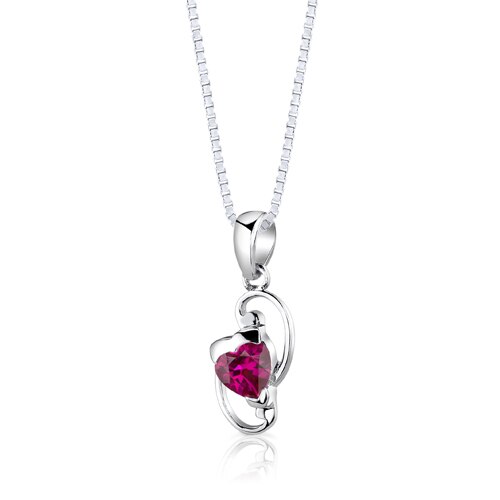 Ruby Pendant Earrings Set Sterling Silver Heart Shape 2 Carats