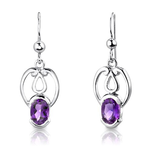 Amethyst Pendant Earrings Set Sterling Silver Oval Shape 2 cts