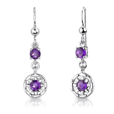 Amethyst Pendant Earrings Set Sterling Silver Round Shape 2 cts