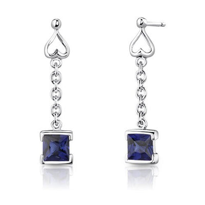 Blue Sapphire Pendant Earrings Set Sterling Silver Princess SS2942