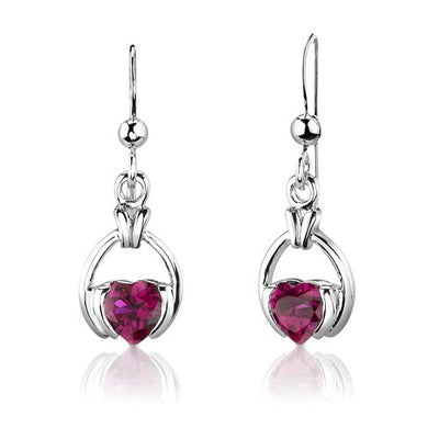 Ruby Pendant Earrings Set Sterling Silver Heart Shape 2.25 cts