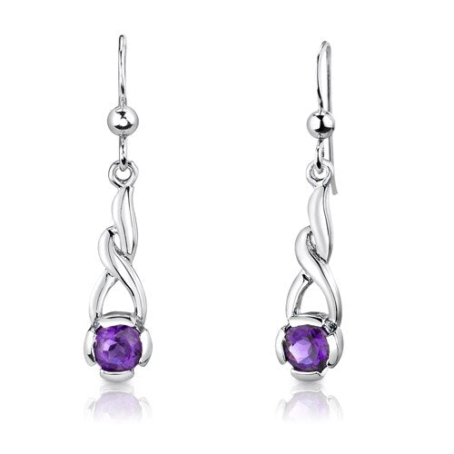 Amethyst Pendant Earrings Set Sterling Silver Round 1.75 Carats