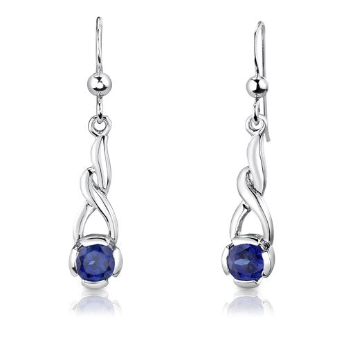 Blue Sapphire Pendant Earrings Set Sterling Silver Round