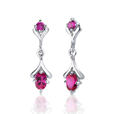 Ruby Pendant Earrings Set Sterling Silver Round Shape 2.75 cts