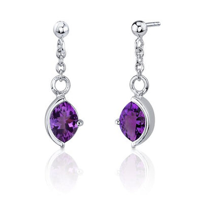 Amethyst Pendant Earrings Set Sterling Silver Marquise 4 Carats