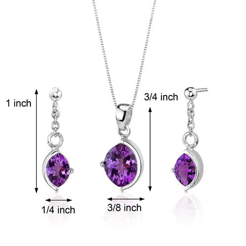 Amethyst Pendant Earrings Set Sterling Silver Marquise 4 Carats