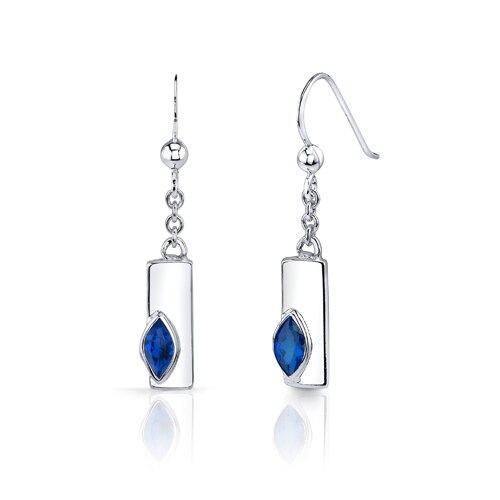 Blue Sapphire Pendant Earrings Set Sterling Silver Marquise