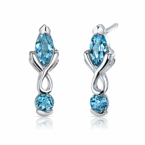 Swiss Blue Topaz Pendant Earrings Set Sterling Silver marquise