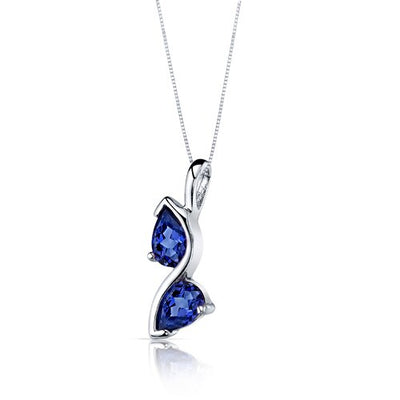 Blue Sapphire Pendant Earrings Set Sterling Silver pear 3 cts