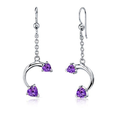 Amethyst Pendant Earrings Set Sterling Silver heart 2.25 Carats