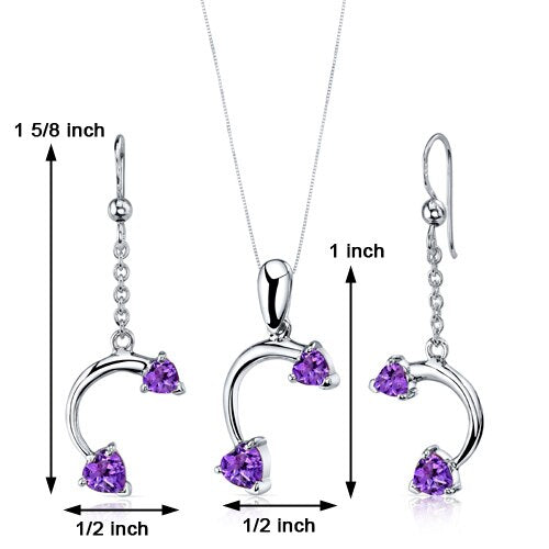 Amethyst Pendant Earrings Set Sterling Silver heart 2.25 Carats