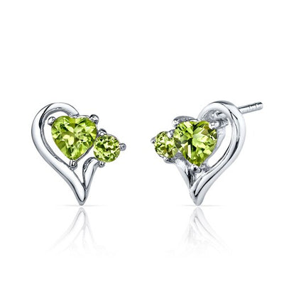 Peridot Pendant Earrings Set Sterling Silver Heart 2.25 Carats