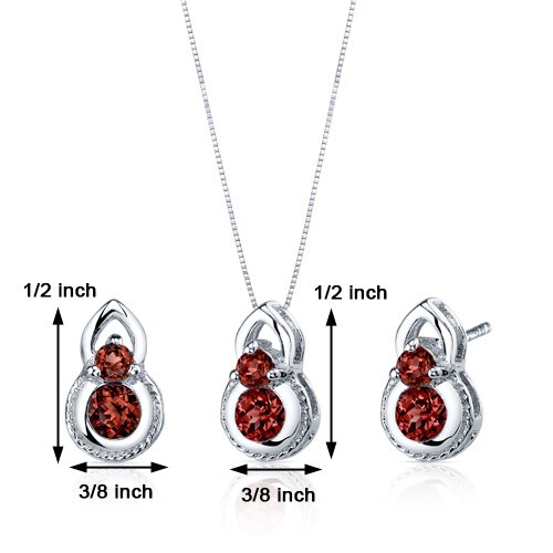 Garnet Pendant Earrings Set Sterling Silver round Shape 1.5 cts