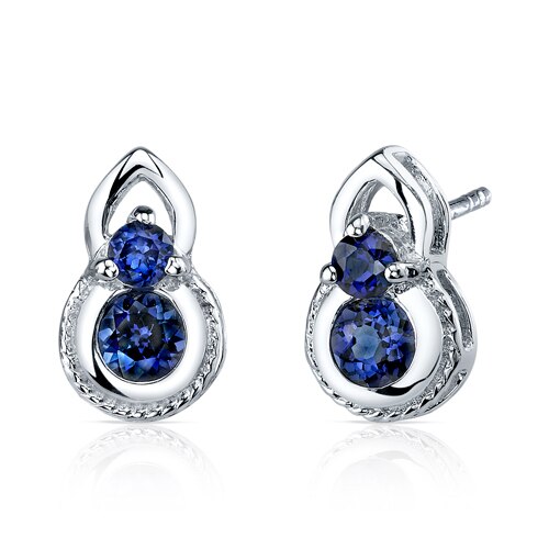 Blue Sapphire Pendant Earrings Set Sterling Silver round