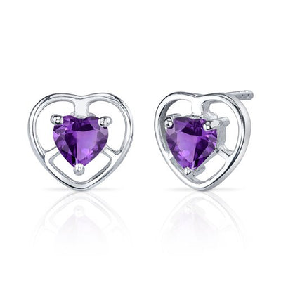 Amethyst Pendant Earrings Set Sterling Silver heart 1.5 Carats