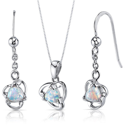 Opal Pendant Earrings Set Sterling Silver trillion 1.5 Carats