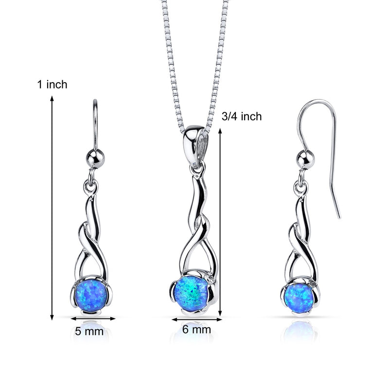 Blue Opal Helix Pendant Earrings Necklace Sterling Silver 2.00 Carats