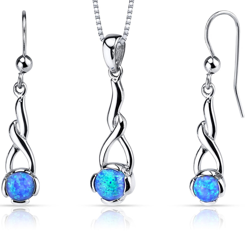 Blue Opal Helix Pendant Earrings Necklace Sterling Silver 2.00 Carats