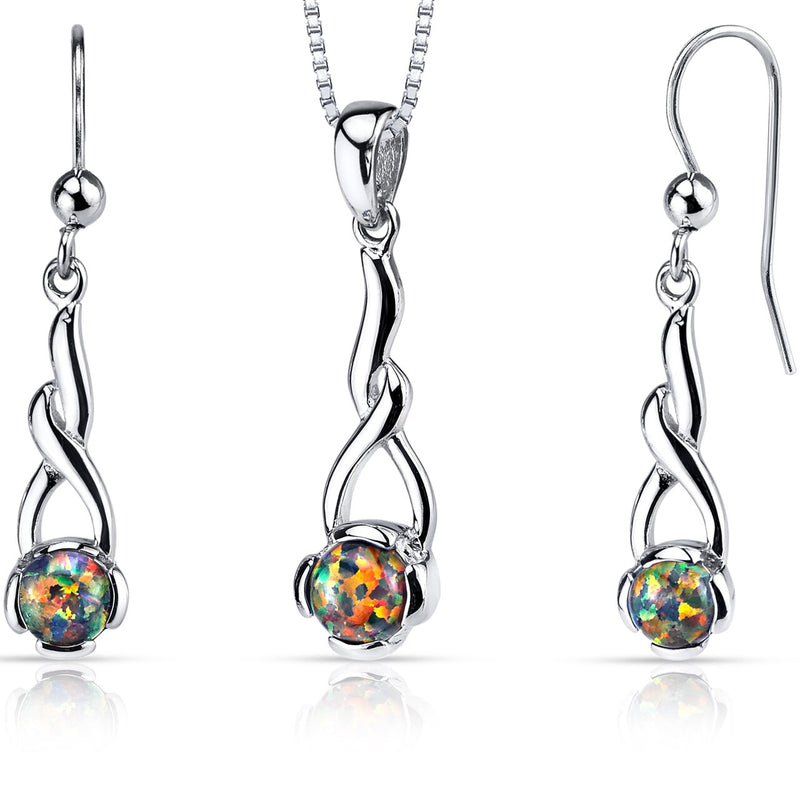Black Opal Helix Pendant Earrings Necklace Sterling Silver 2.00 Carats