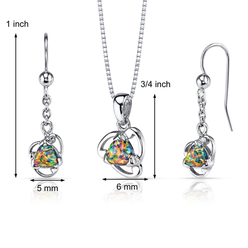 Black Opal Lily Pendant Earrings Necklace Sterling Silver 2.00 Carats