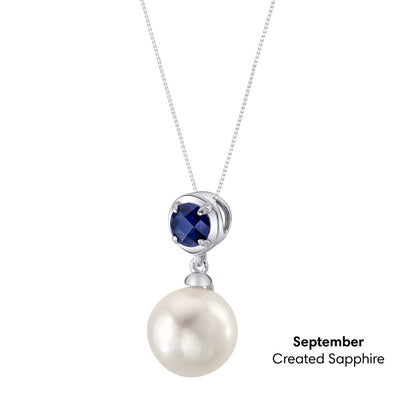 Simple Freshwater Cultured Pearl Birthstone Necklace in Sterling Silver - September Sapphire