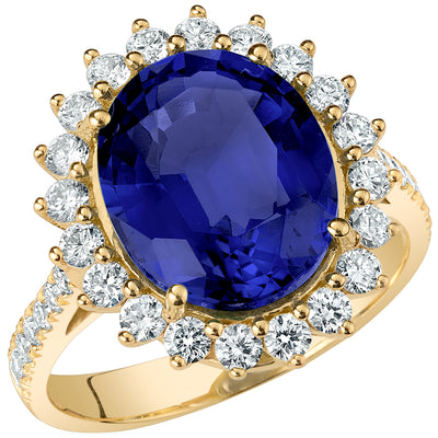 Peora Blue Sapphire and Diamond Oval Shape Ring 14K Yellow Gold Vintage Style