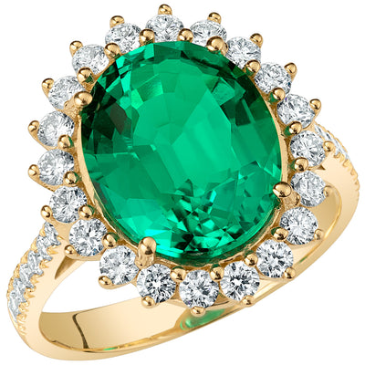 Colombian Emerald and Diamond Ring 14K Gold 4.50 Carats Oval Shape