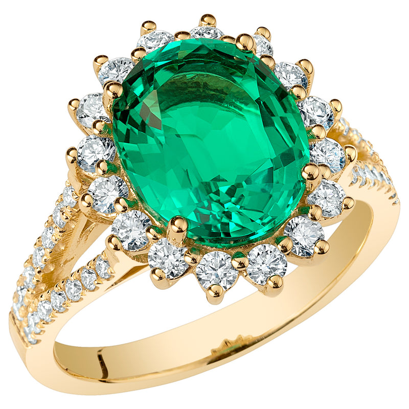 Colombian Emerald and Diamond Ring 14K Gold 3.50 Carats Oval Shape