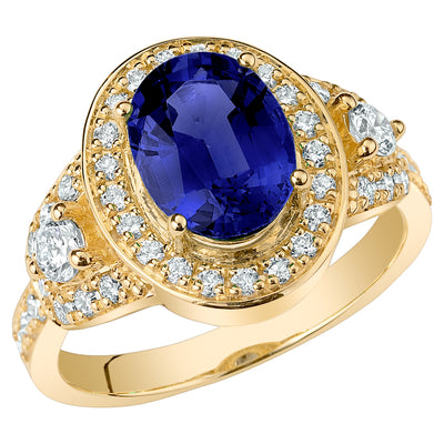 Blue Sapphire and Diamond Ring 14K Gold 3 Carats Oval Shape