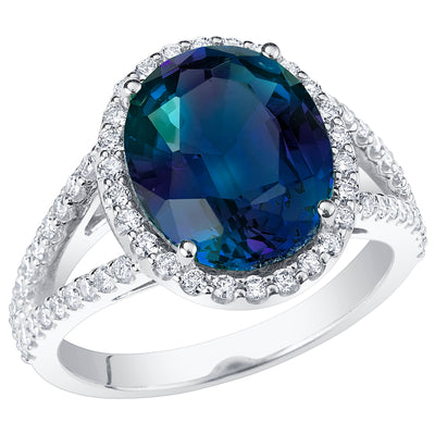 Peora Alexandrite and Diamond Ring 6.40 Carats Oval Shape 14K White Gold, Color-Changing Gemstone, Sizes 4 to 10