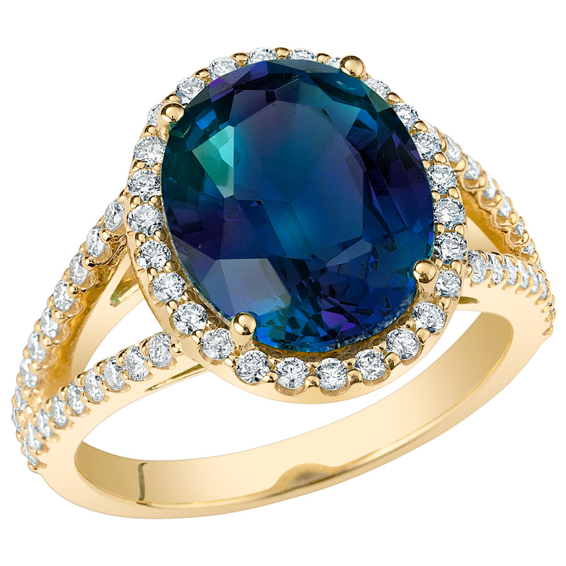 Peora Alexandrite and Diamond Ring 6.40 Carats Oval Shape 14K Yellow Gold, Color-Changing Gemstone, Sizes 4 to 10