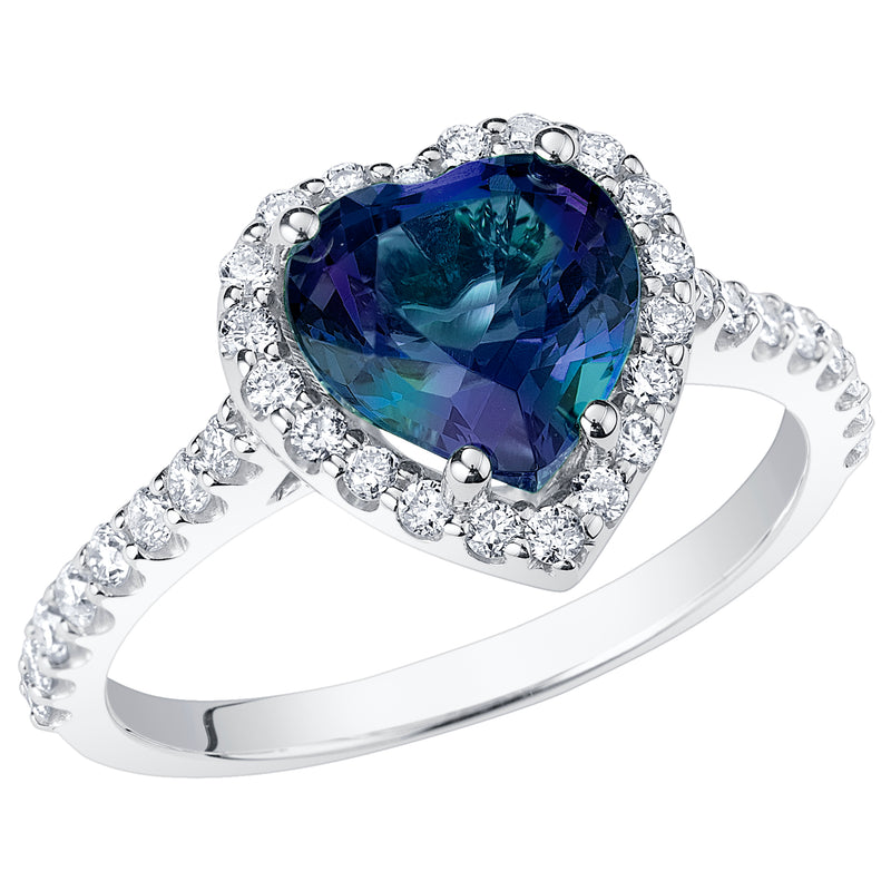 Peora 3 Carats Created Alexandrite Lab Grown Diamond Sweetheart Ring in 14K White Gold, Color-Changing Heart Shape, Sizes 4 to 10