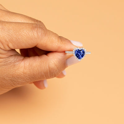Peora Blue Sapphire and Diamond Heart Shape Ring 14K White Gold
