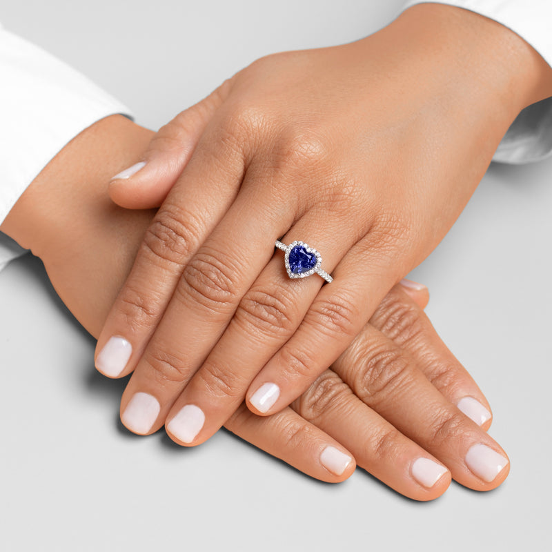 Peora Blue Sapphire and Diamond Heart Shape Ring 14K White Gold