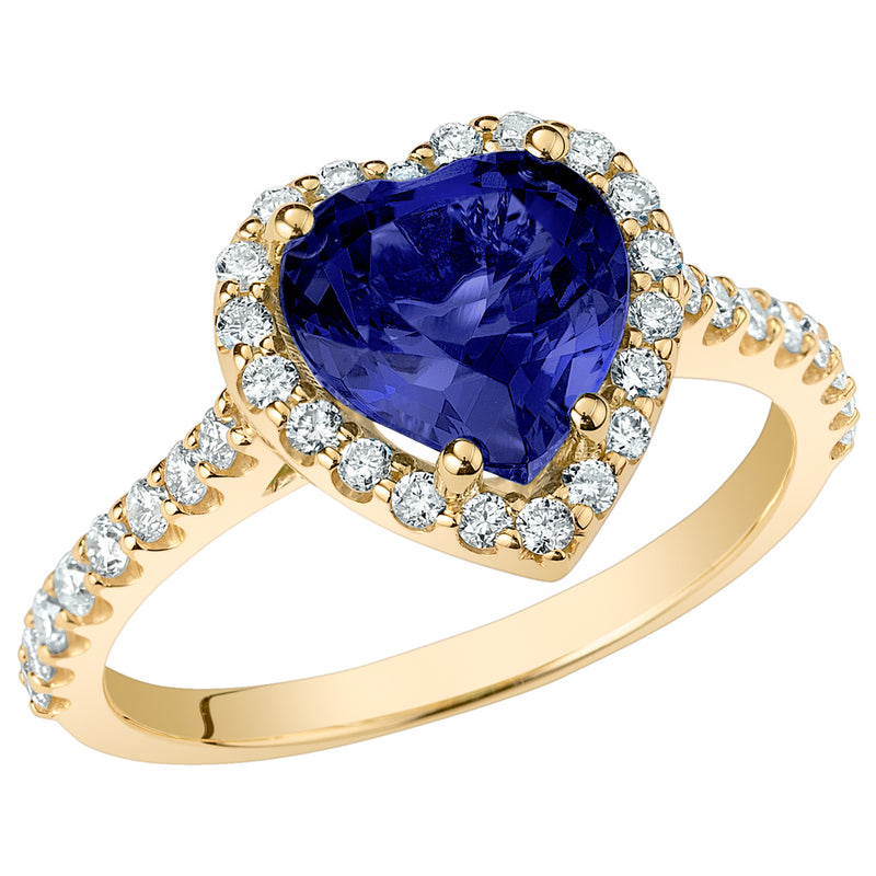 Peora Blue Sapphire and Diamond Heart Shape Ring 14K Yellow Gold