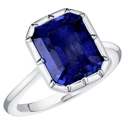 Peora Blue Sapphire Emerald Cut Ring 14K White Gold