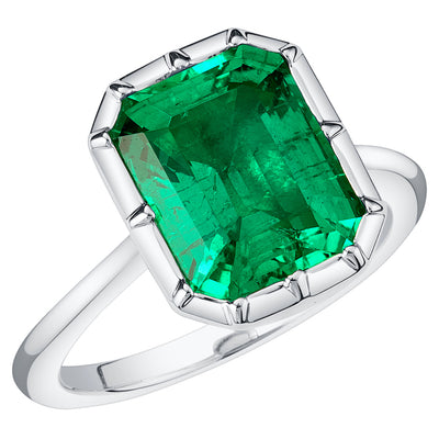 Peora Colombian Emerald Ring Emerald Cut 14K White Gold