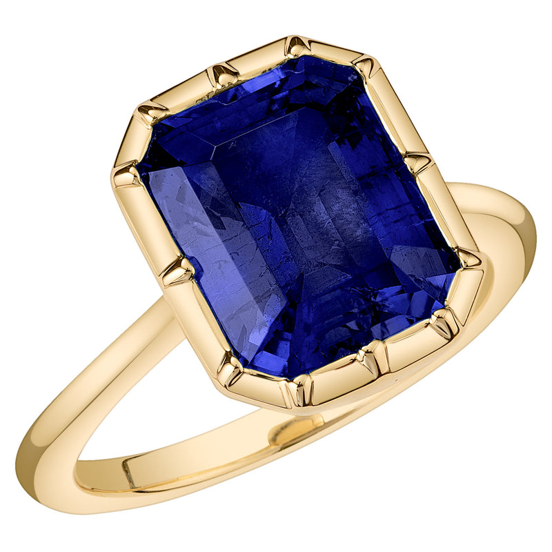 Peora Blue Sapphire Emerald Cut Ring 14K Yellow Gold 