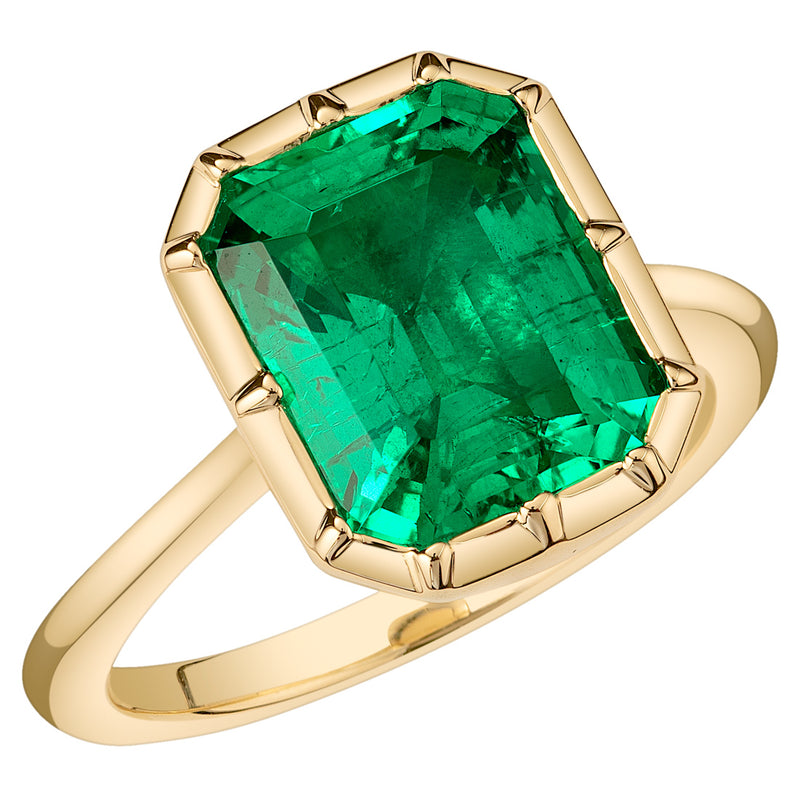 Peora Colombian Emerald Ring Emerald Cut 14K Yellow Gold
