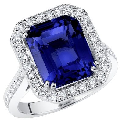 Peora Blue Sapphire and Lab Grown Diamond Emerald Cut Ring 14K White Gold