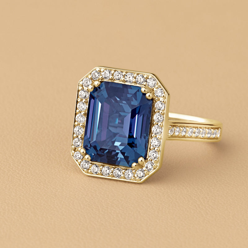 Peora Alexandrite and Diamond Emerald Cut Ring 14K Yellow Gold