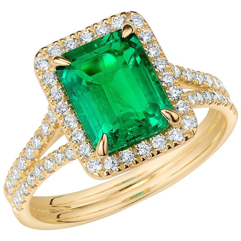 Colombian Emerald and Diamond Ring 14K Gold 2.50 Carats Emerald Cut