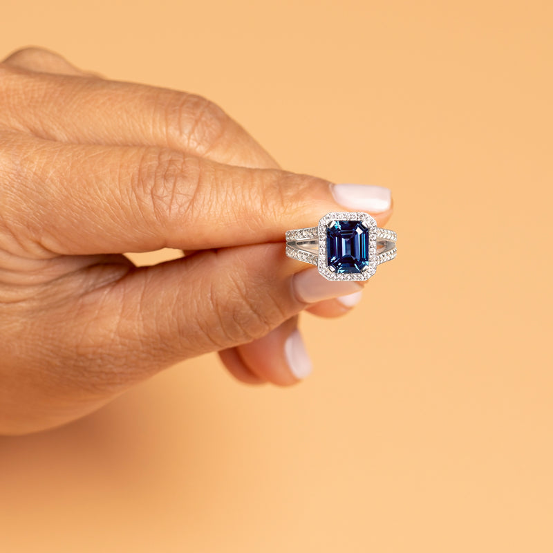 Peora Alexandrite and Diamond Emerald Cut Ring 14K White Gold