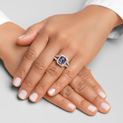 Peora Alexandrite and Diamond Emerald Cut Ring 14K White Gold