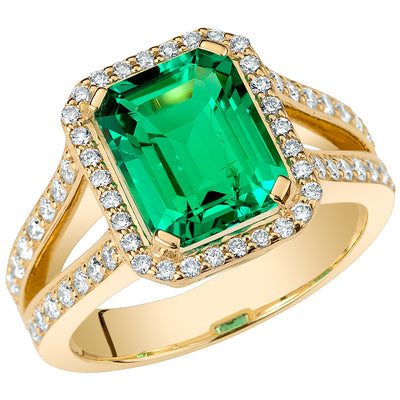 Colombian Emerald and Diamond Ring 14K Gold 3 Carats Emerald Cut