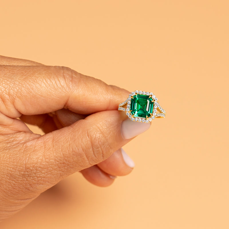 Art Deco Asscher cut Emerald Diamond Engagement 18K