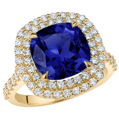 Peora Blue Sapphire and Lab Grown Diamond Cushion Cut Ring 14K Yellow Gold 